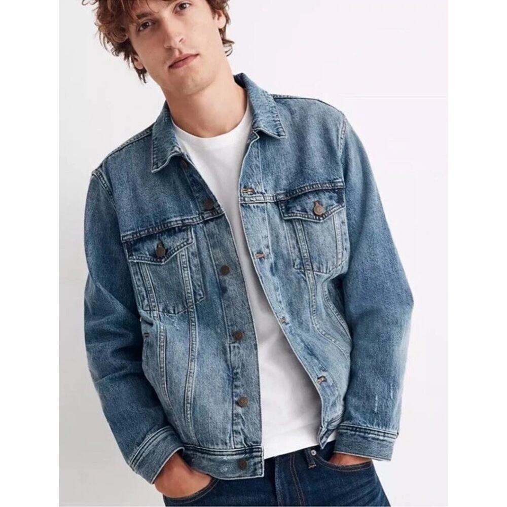 Madewell Denim Jean Cotton Trucker Jacket Blue Motorcycle Cotton Western Mens L